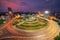 Wongwian Yai roundabout. Aerial view of highway junctions. Roads shape circle in structure of architecture and technology