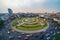 Wongwian Yai roundabout. Aerial view of highway junctions. Roads shape circle in structure of architecture and technology