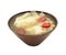 Wonton soup with chili in wooden bowl,isolated