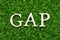 Wood alphabet lette in word GAP abbreviation of good agricultural practice on grass background