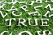 Wood alphabet in wording true on artificial green grass