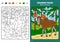 Wood animals coloring page for kids, elk in forest.