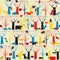 Wood Animals tapestry seamless pattern in modernistic colors