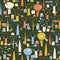 Wood Animals tapestry seamless pattern in retro colors