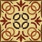 Wood art inlay tile, symmetric patterned geometric ornament from dark and light wood in vintage style