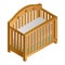 Wood baby crib icon, isometric style