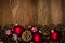 Wood background with Christmas ornaments