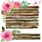 Wood Banners with rose flower. Rose flower watercolor. Wedding decorative element. Wood panel set.