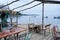 Wood beach terrace restaurant for oyster farm in Herbe cap ferret France