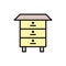 Wood bee hive, honey beehive flat color line icon.