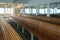 Wood bench seating on ferry boat