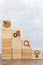 Wood block stack of building with business goal, strategy, target, mission, action, objective, teamwork, research and idea concept