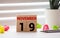 Wood blocks in box with date, day and month 19 November. Wooden blocks calendar