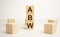 On a wood board, wooden word cubes are arranged in the letters ABW. It is an abbreviation for Activity Based Working