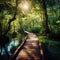 Wood boardwalk in nature reserve