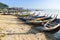 Wood boat Myanmar style at Ubein bridge.