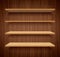 Wood bookshelves on brown wood wall background flat design