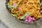 Wood - bowl with special dried chicken and peach flower blooming