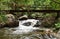 Wood bridge over Chae Son waterfall in Chae Son National Park in Lampang Province, Thailand