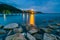 Wood bridge on Twilight sea at Khao Laem Ya National Park