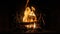 Wood burning fireplace at night in winter season