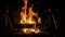 Wood burning fireplace at night in winter season