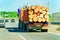 Wood cargo vessel in road in Czech republic