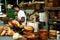 Wood carver puts finishing touches on wooden plates sold at Dapitan Arcade in Manila, Philippines