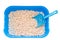 Wood cat litter on a white background. Pets Article about the cat`s toilet and the smell from it. Cat odor neutralizer