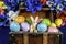 Wood chest full of colored Easter eggs and bunny holding key