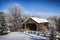 Wood covered bridge in Cookshire eaton during a cold winter day in Canada