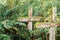 Wood cross in patagonian cementery in Chile, Caleta Tortel. Dead