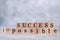 Wood cube letter word of possible and success. Idea of motivation and inspiration in business vision and corporate management