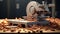 wood cutting machine, a composition or scene in a minimalist modern style, focusing on the intricate details and