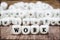 Wood dice with Words WORK