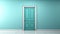 Wood door isolated on blue background. Wooden door closeup. Doors production business concept. Modern classic stylish door for