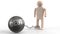 Wood figure and Debts metal ball 3d rendering  for Financial concept