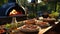 Wood Fired Pizza Oven with fresh pizzas resting