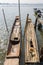 Wood Fishing Boat or Rowboat on Swamp with Wood Boat Pole Portrait
