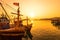Wood fishing boat in the sea and sunset,  Chonburi Thailand