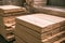 wood flooring planks stored in wood processing factory