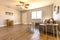 Wood floors in southern California model home with golden light splashing in