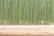 Wood foreground with blur bamboo wood forest background