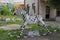 Wood funny sculpture of zebra in Uzupio - bohemian district of V