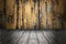 Wood grunge scene background and floor. Box wooden gray boards.