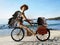 Wood Human Driver Bicycle With Sand Beach Background, Travel With Bike Concept,