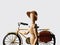 Wood Human With Travel, Drive Bicycle, Backpack, Travel Trip
