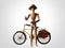 Wood Human With Travel, Drive Bicycle, Backpack, Travel Trip