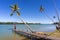 Wood jetty river with bluesky