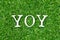 Wood letter block in word YOY abbreviation of year over year on artificial green grass background